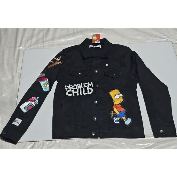 New The Simpson Bart Problem Child Jeans BLACK Jacket Vintage Look  Small Adult - Picture 4 of 11